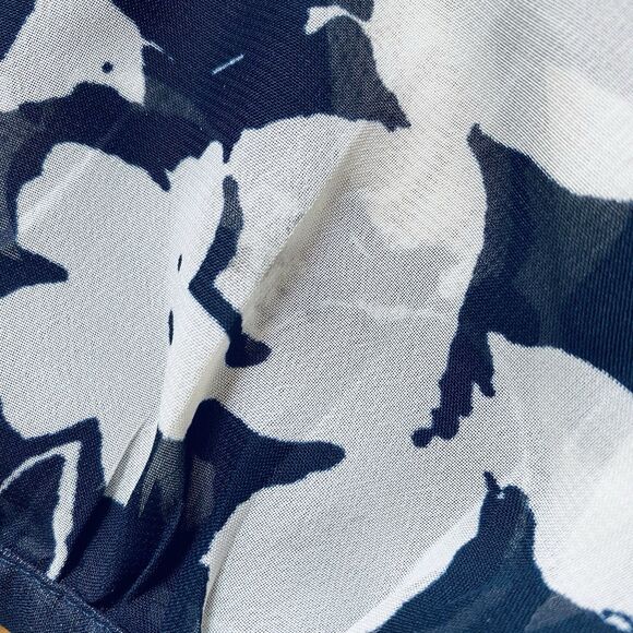 CHAPS 2X Women’s Navy White Floral Sheer Peasant Cottagecore Chic Beachy Blouse - Picture 12 of 15